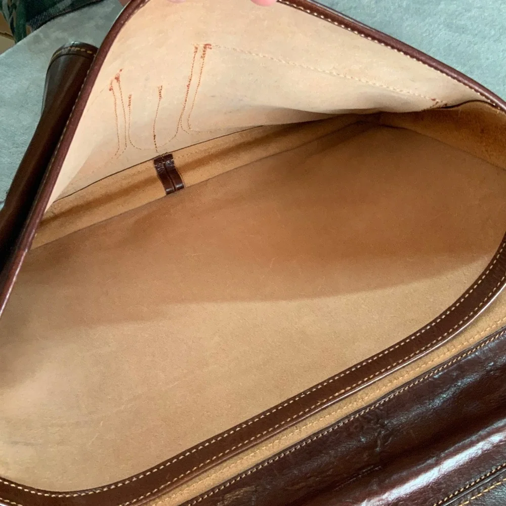 BuccioPalermo Italian Brown Leather Messenger Bag Briefcase Satchel RFR Monogram